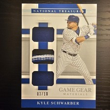 Kyle Schwarber 2020 National Treasures Game Gear Triple Materials Silver #/10