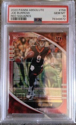 2020 Panini Absolute - Rookie Joe Burrow #158 Red #/199 (RC) PSA 10 GEM MINT