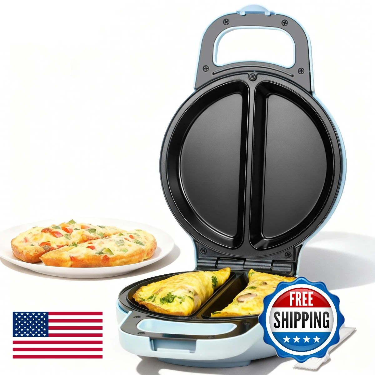 SugarWhisk Flip Omelette Maker Electric, Omelette Pan Nonstick for 2 Individual