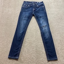Miss Me Jeans Womens 26 Ankle Skinny Mid Rise Distressed Blue Denim