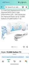 T-3 Salt Cell Replacement Fits for Hayward W3T-Cell-3 Salt Chlorination Cell...