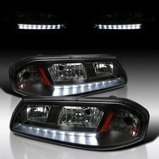 Fit 2000-2005 Chevy Impala Black Led Strip Headlights Lamps Assembly Leftright Fit 2000-2005 Chevy Impala Black Led Strip Headlights Lamps Assembly Leftright