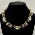 Vintage SELRO Signed Choker Necklace Gold Tone Celluloid Flowers Rhinestones — photo 2