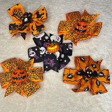 Halloween Girls Hair Clip Set of 5 Bows Orange/Black