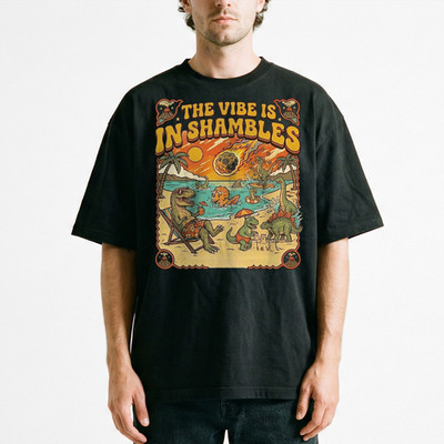 Vintage Dinosaur Beach Vacation T-Shirt Funny Meteor Apocalypse Vibe Retro Tee