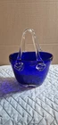 Murano Style Glass Purse Cobalt Blue Art Vase Bag Hand Blown Iridescent Vintage