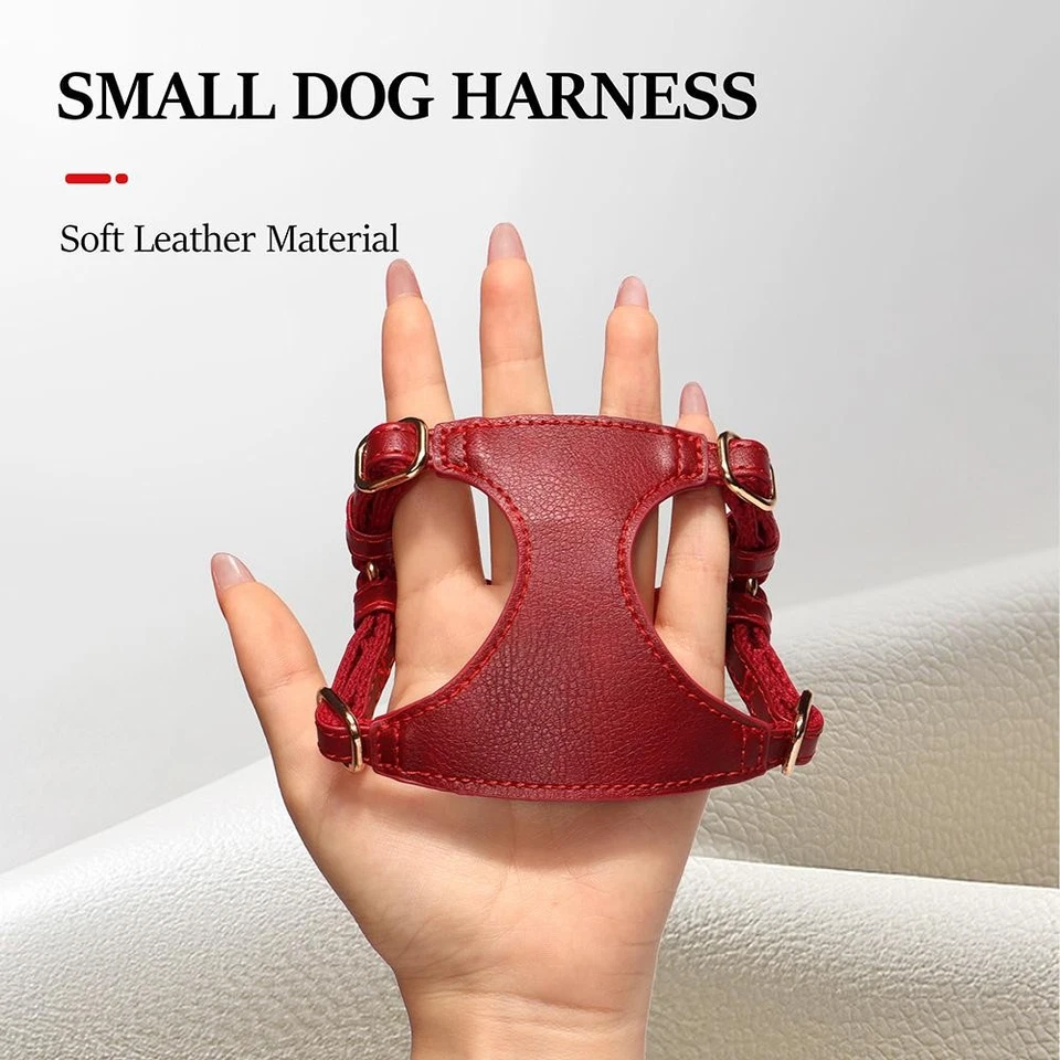 Soft Leather Dog Harness Leash Set Puppy Cat Vest for Small Medium Pets - Image 4 of 4