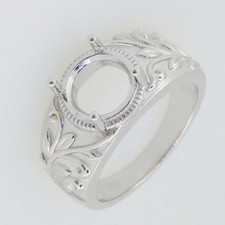 Sterling Silver Semi Mount Ring Setting Round RD 9x9mm Art Nouveau Style Jewelry