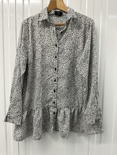 AX Paris Dalmatian Print Shirt Dress UK14 Smock Tiered Long Sleeve Monochrome