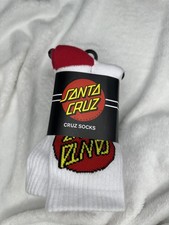 Santa Cruz Socks Youth One Size White Red Logo Crew Skateboard Skateboarding