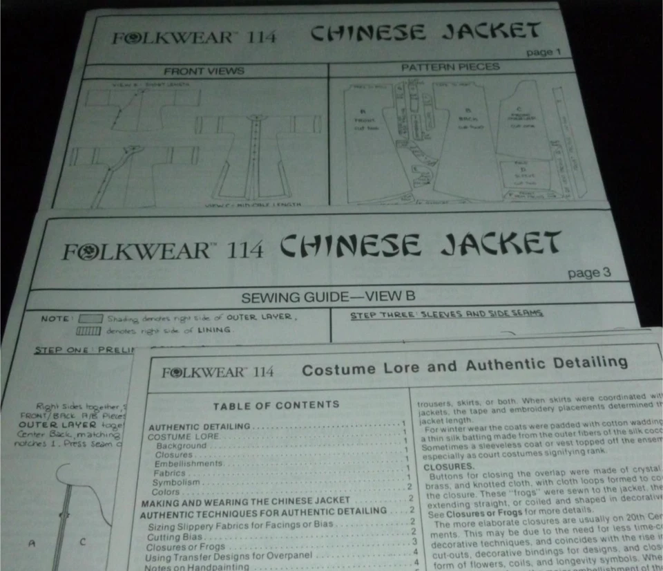 Chinese Lined Unlined Jacket Folkwear 114 Costume Sewing Pattern Women 6-16 VTG - Image 3 of 4