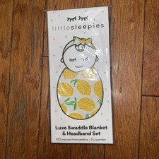 Little Sleepies Luxe Swaddle Blanket  Headband Set Lemons NWT