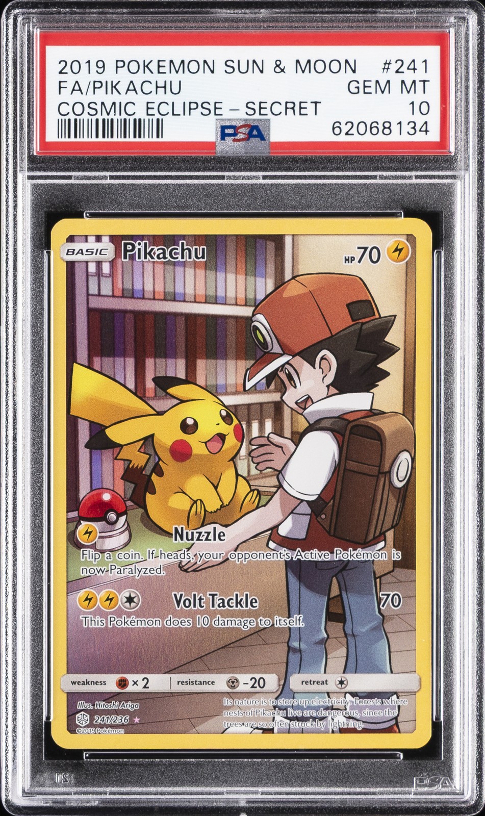 2019 POKEMON SUN & MOON COSMIC ECLIPSE SECRET #241 FULL ART/PIKACHU PSA 10