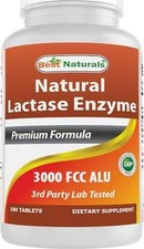 Best Naturals Fast Acting Lactase Enzyme Tablet, 3000 Fcc Alu, 180 Count