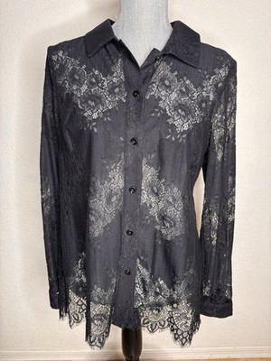 CAbi Black Lace Blouse St. Regis Long Sleeve Sheer Top #3758 Size S NWT