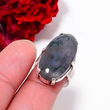 Moss Agate - India Gemstone 925 Sterling Silver Ring S.8, Christmas Gift R97731
