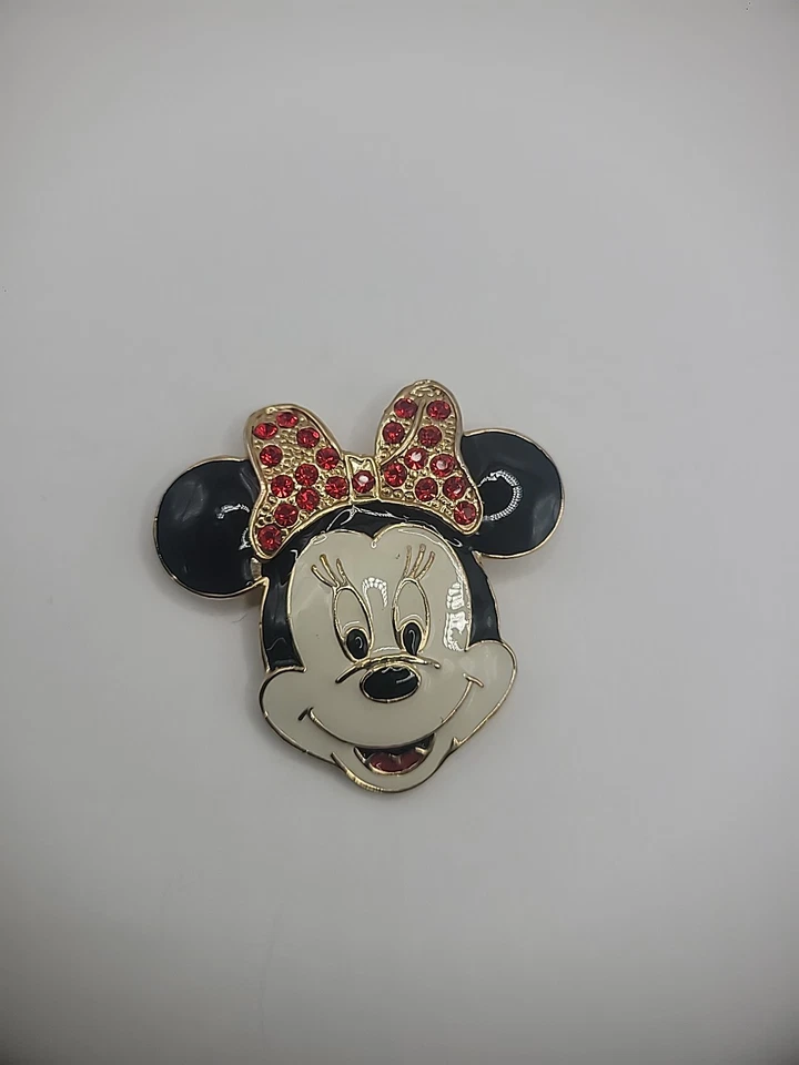 Vintage Disney Minnie Mouse Brooch Pin Red Crystals Jewelry Costume - Image 4 of 4