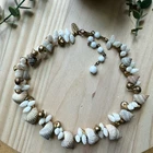 VTG Miriam Haskell 1950s Shell Necklace Gilt Gold Beaded Beachy Boho Signed 16"