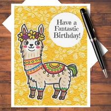 6 Whimsical Die Cut Llama Embossed Birthday Greeting Card Kit A2 w/Envelopes