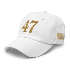 47 Hat Charlie Kirk Gold White Dad Hat Trump Low Profile Hat Gold Printed - USA