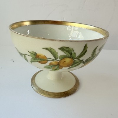 Antique T&V Limoges Footed Compote Bowl Greenleaf & Crosby Gold Rim 4.5 