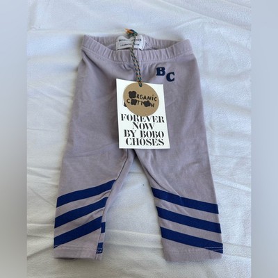 NEW BOBO CHOSES Girl Striped Leggings 3-6 month Purple Navy Pant Organic Cotton