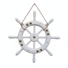 Nautical Wheel Wall Decor Mediterranean Design Wooden Helm Ornament for Cafe