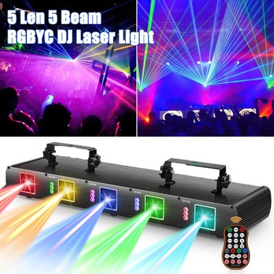 5 Lens RGBY DMX DJ Disco Light w/ Laser Stage Effect Projector Beam with Remote