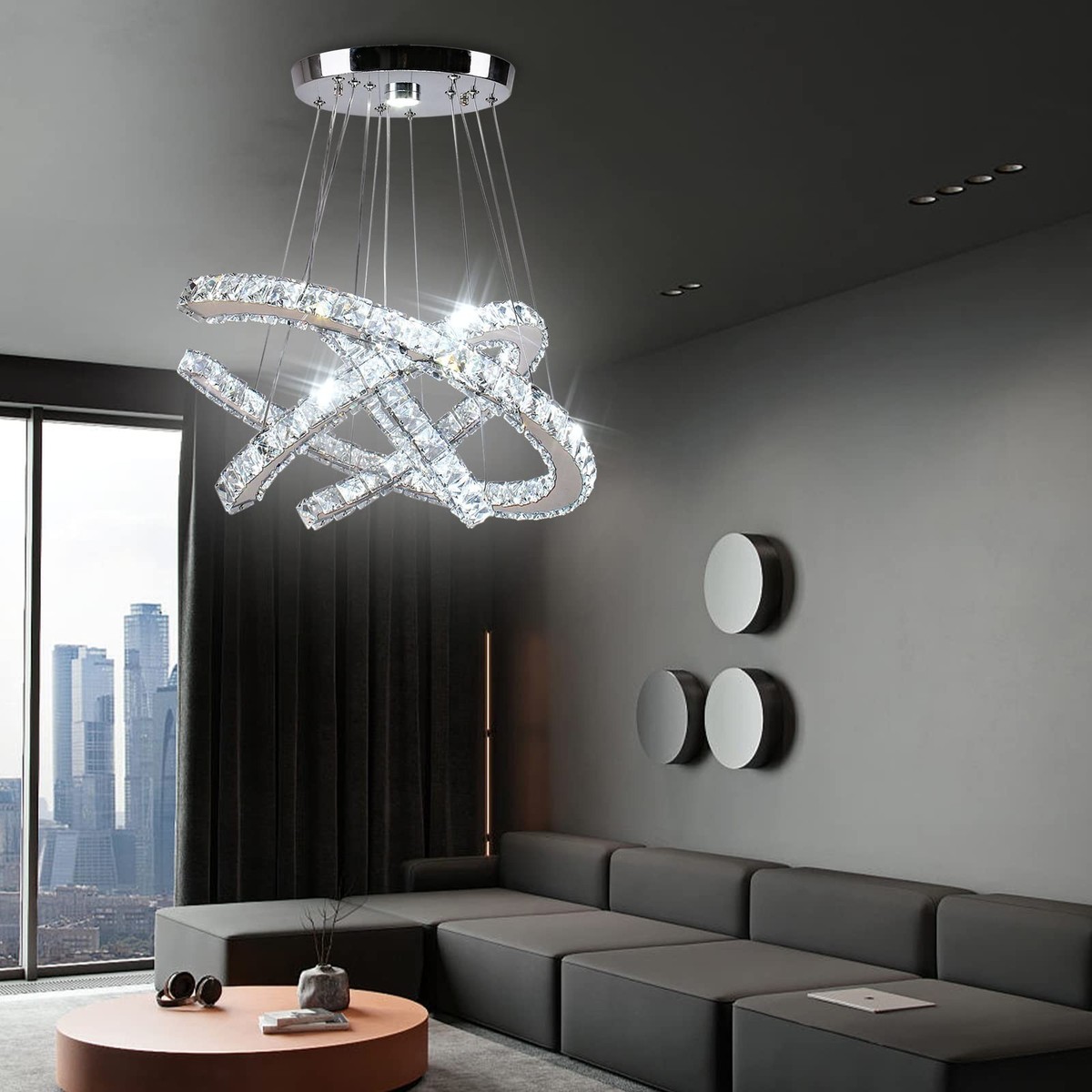 Finktonglan Modern Crystal Chandeliers 3C Rings Led Pendant Lamp