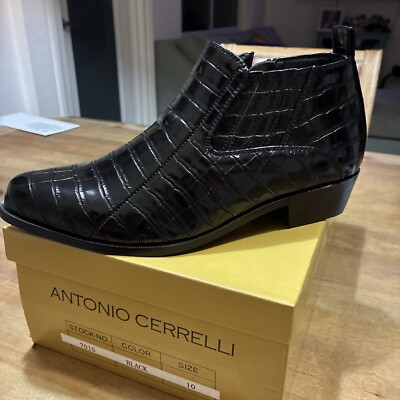 Men s Ankle Boot In Faux Black Alligator Size12 Medium New In Box Antonio Cereli