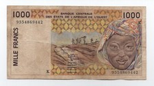 WEST AFRICAN STATES SENEGAL 1000 FRANCS 1995 PICK 711KE LOOK SCANS