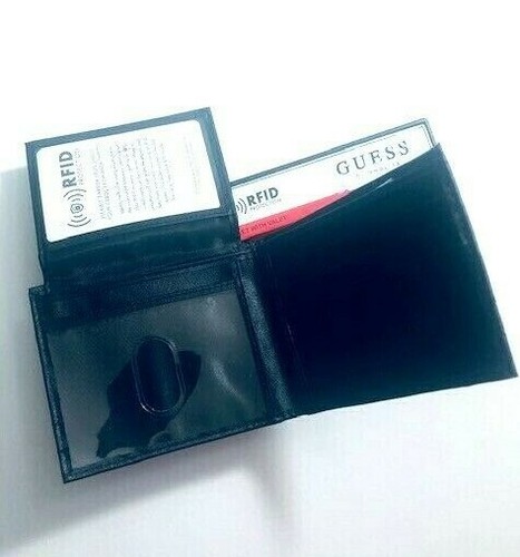 GUESS BLACK MEN'S BILLFOLD CREDIT CARD PHOTO WALLET RFID - Picture 2 of 3
