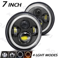 For 2006-2010 Hummer H3 Pair 7" inch Round LED Headlights High Low Beam DRL Lamp