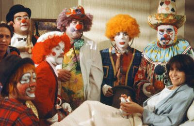 Dennis Dugan as clown Gina Hecht as patient on St Elsewhere 1985 Old Tv Photo