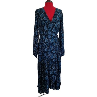 Tokito Winter Boheme Black Teal Long Floral Dress Long Sleeve Size 12