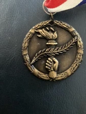 Victory Torch Bronze Medal Award w. Torch and Palm Branch – Patriotic Neck Band