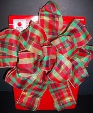 Large Red Green Plaid Gold Wired Edge Christmas Gift Wreath Bow Package Fancy