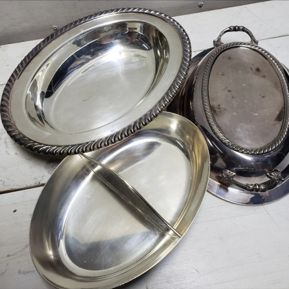 Sheffield Silver Co. (EE. UU.) de colección 3 piezas. plato para servir plata cobre galvanizado Foto 3 de 4