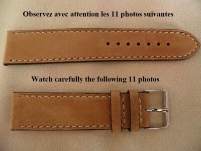 20 mm CONFORTABLE BRACELET AGNEAU VÉRITABLE MARRON CLAIR "MIEL" COUSU - Photo 1/4