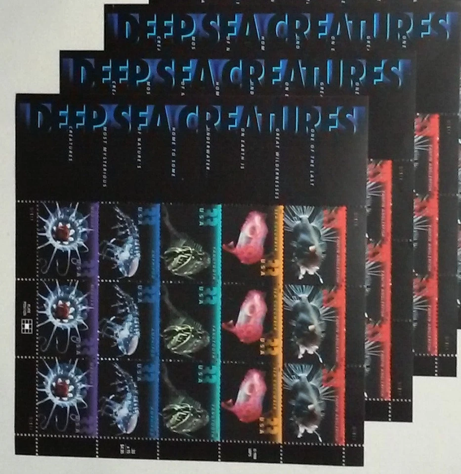 Three Sheets x 15 = 45 of DEEP SEA CREATURES 33¢ US USA Stamps Scott # 3439-3443 - Image 3 of 4