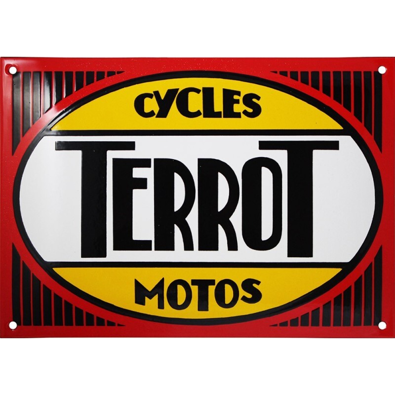 Plaque émaillée bombée Terrot pour moto de collection rétro en acier véritable
