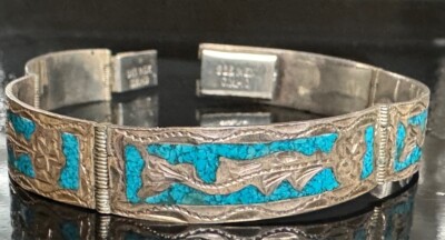 G.M. 10 Mexico 925 Sterling Silver Turquoise Inlaid Bracelet | eBay