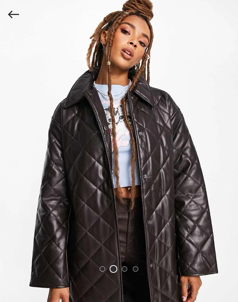 Abrigo acolchado de imitación de cuero marrón - ASOS Foto 2 de 3