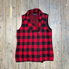 Chaps Cotton Full-zip Vest Gilet Outdoor Jumper, Red Black, Womens Medium