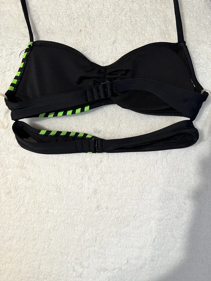 FOREVER 21 women's Black neon stripes Bathing Suit Bikini top size x small - Image 3 of 4