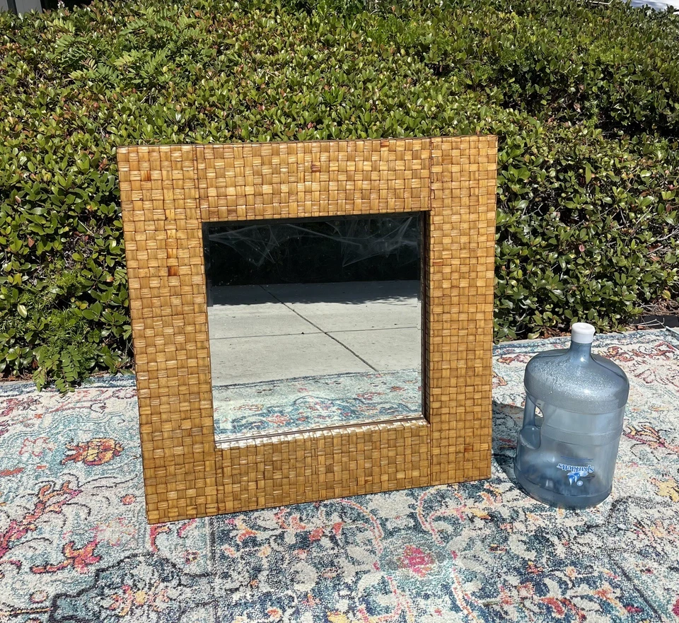 ¡Vintage! Espejo llamativo biselado hoja de plátano tejido, ¡boho chic! ¡Envío entrega! Foto 4 de 4