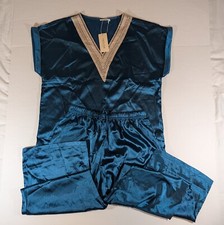 EKOUAER Pajamas Long Pant With Short-Sleeved Top, NWT, Size MEDIUM, Dark Green