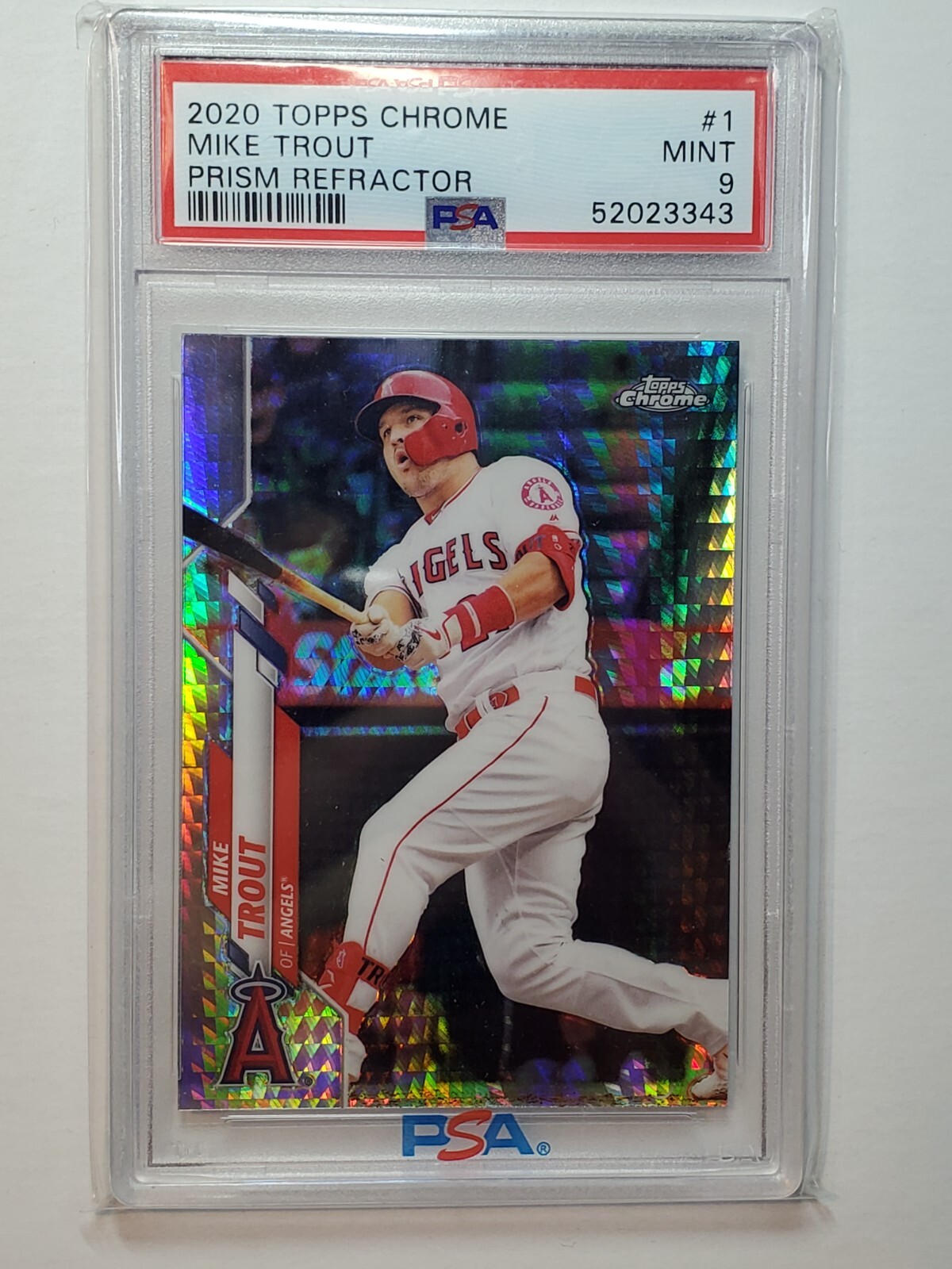 Mike Trout PSA 9 Mint 2020 Topps Chrome Prism Refractor #1 Baseball card