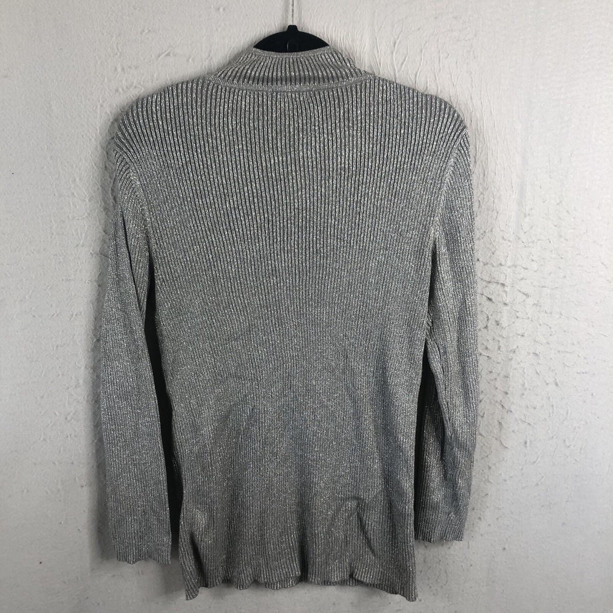 Lauren Michelle Sweater Womens Medium Silver Metallic Bling Glam