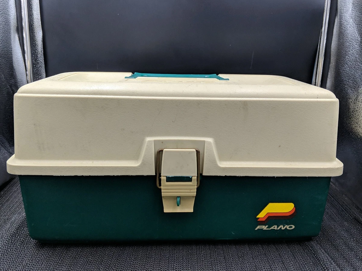 Vintage Quality Plano Fishing Tackle Box 3 trays Green/Beige - Made In US